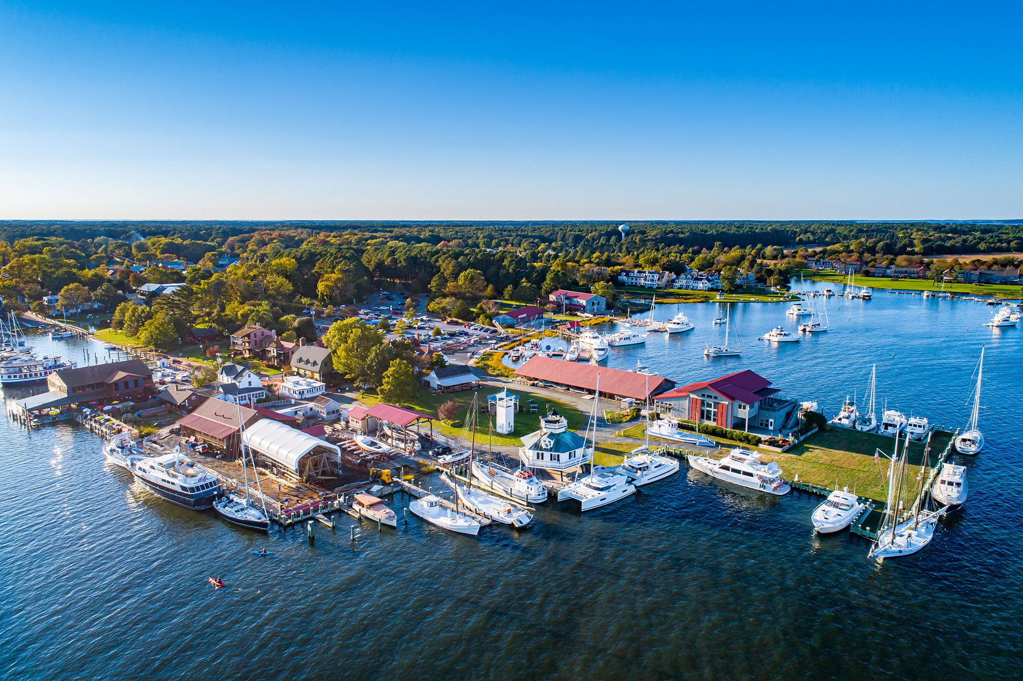 Aerial view of an Eastern Shore marina and waterfront community